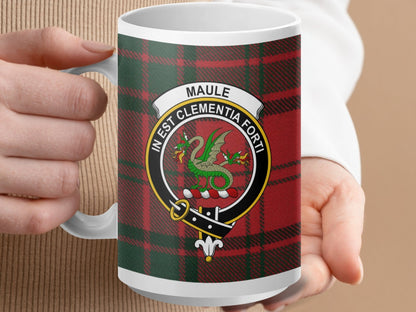 Physical Item 15oz / White Maule Clan Crest Tartan Scottish Mug