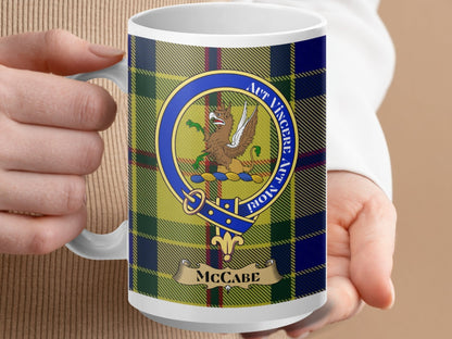 Physical Item 15oz / White McCabe Clan Scottish Tartan Crest Mug