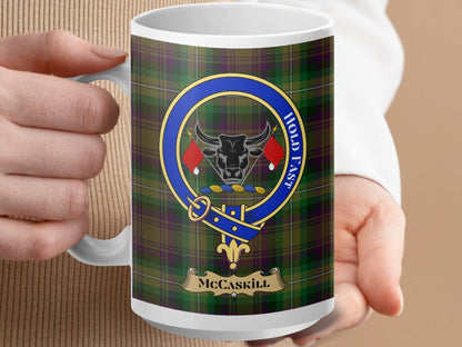 Physical Item 15oz / White McCaskill Clan Scottish Tartan Crest Mug