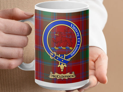 Physical Item 15oz / White McClintock Clan Scottish Tartan Crest Mug