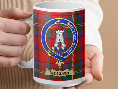 Physical Item 15oz / White McClure Clan Scottish Tartan Crest Mug