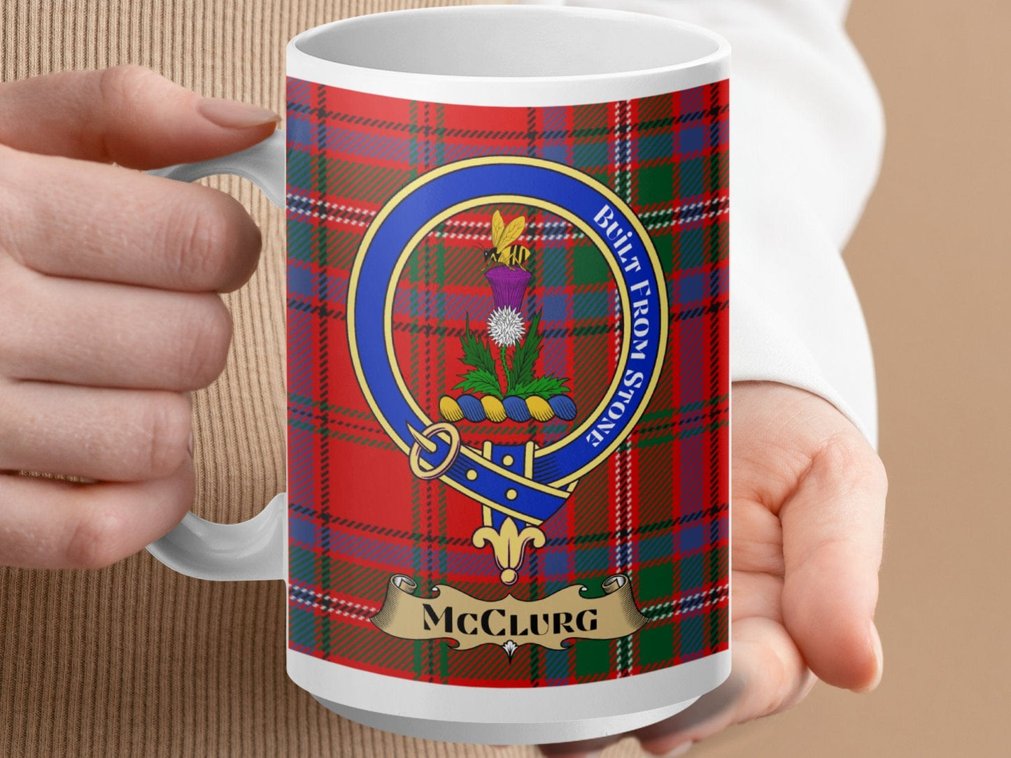 Physical Item 15oz / White McClurg Clan Scottish Tartan Crest Mug