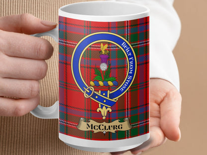 Physical Item 15oz / White McClurg Clan Scottish Tartan Crest Mug