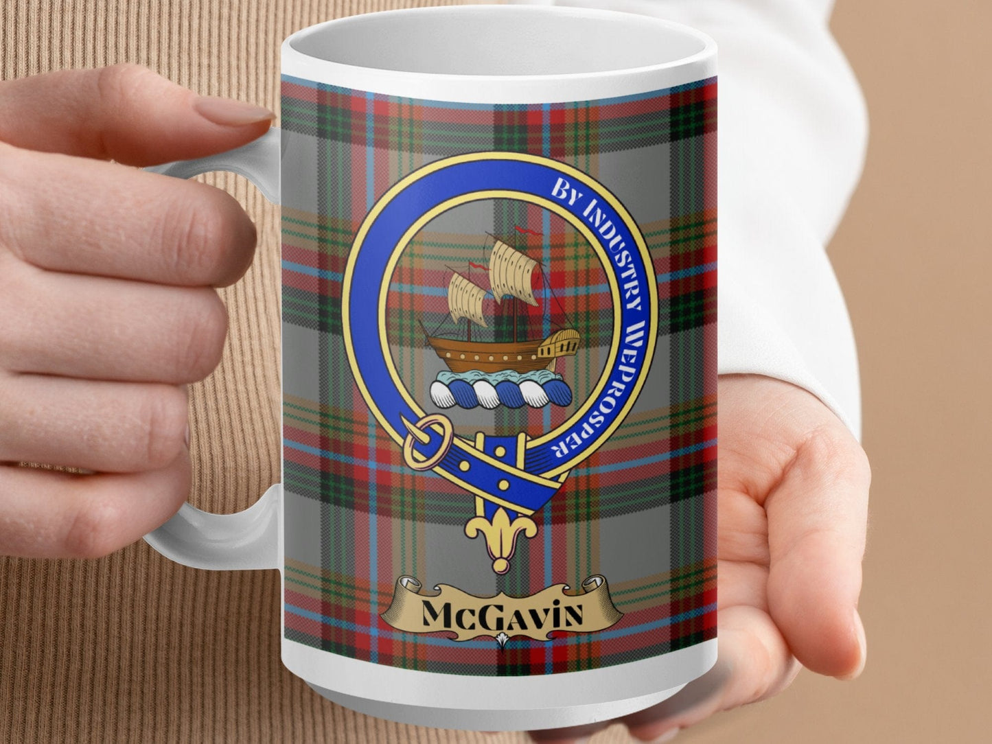 Physical Item 15oz / White McGavin Clan Scottish Tartan Crest Mug