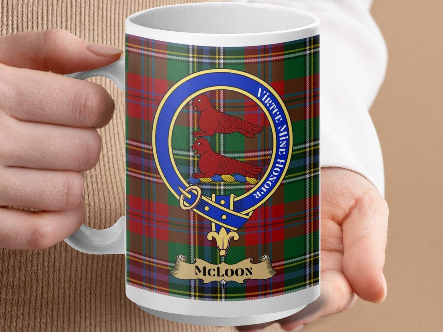 Physical Item 15oz / White McLoon Clan Scottish Tartan Crest Mug