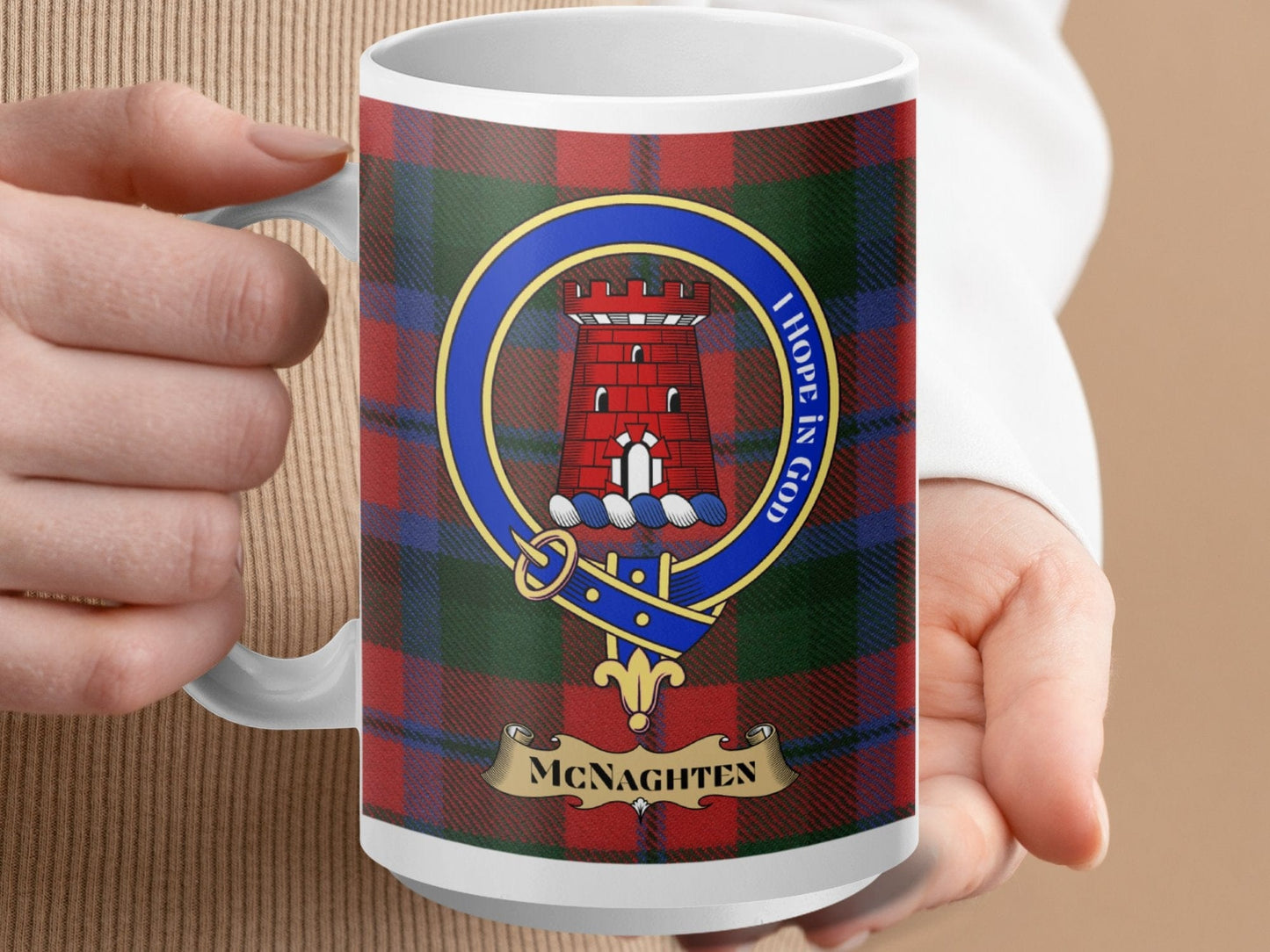 Physical Item 15oz / White McNaghten Clan Scottish Tartan Crest Mug