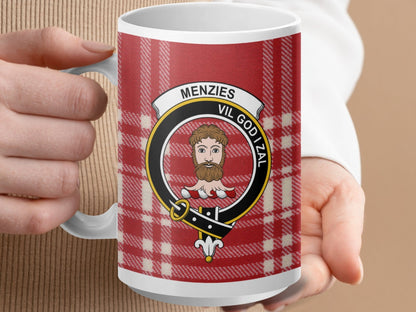 Physical Item 15oz / White Menzies Clan Crest Tartan Scottish Mug