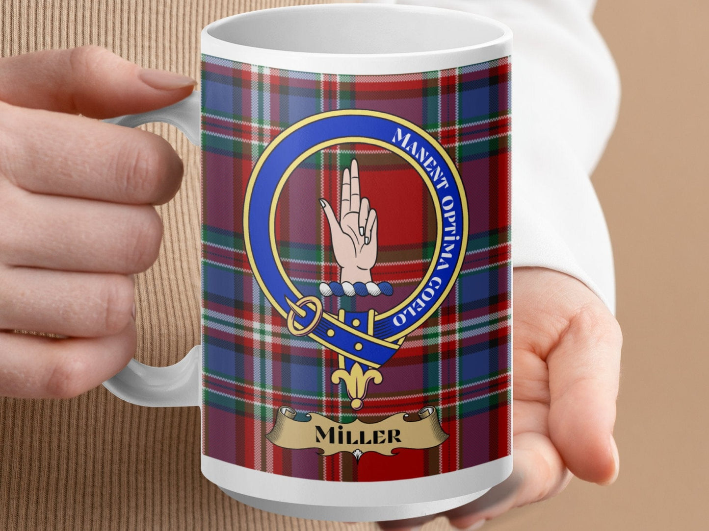 Physical Item 15oz / White Miller Clan Scottish Tartan Crest Mug