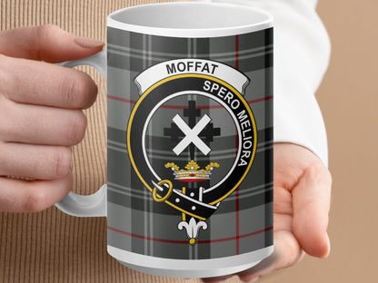 Physical Item 15oz / White Moffat Clan Scottish Tartan Plaid Mug