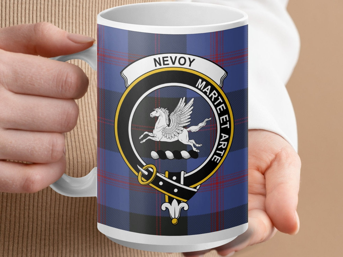 Physical Item 15oz / White Nevoy Clan Scottish Tartan Marte Et Arte Mug