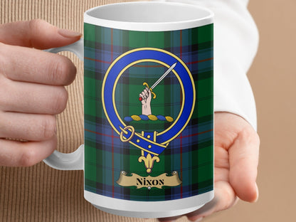 Physical Item 15oz / White Nixon Clan Scottish Tartan Crest Mug