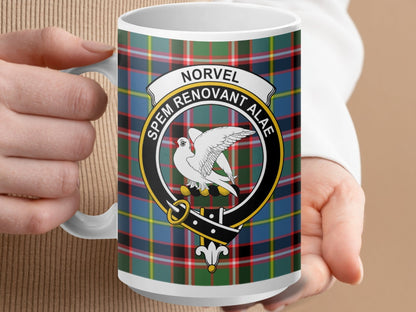 Physical Item 15oz / White Norvel Clan Scottish Tartan Mug