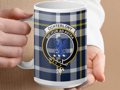 Physical Item 15oz / White Ochterlony Clan Crest Tartan Scottish Mug