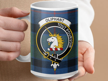 Physical Item 15oz / White Oliphant Clan Scottish Tartan Crest Mug