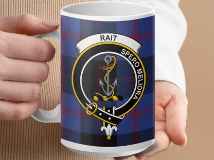 Physical Item 15oz / White Rait Clan Crest Tartan Scottish Mug