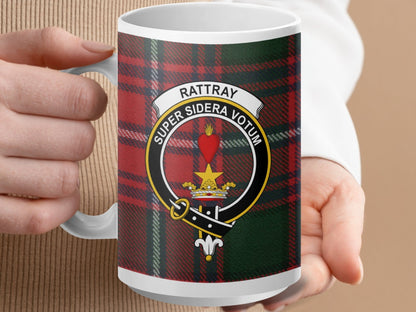 Physical Item 15oz / White Rattray Clan Crest Tartan Scottish Mug