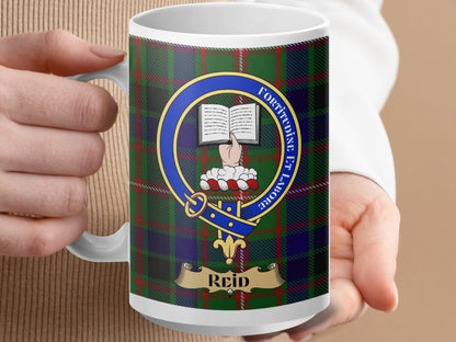 Physical Item 15oz / White Reid Clan Scottish Tartan Crest Mug