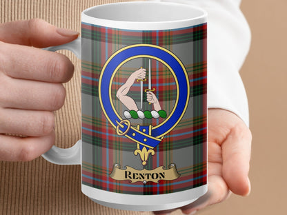 Physical Item 15oz / White Renton Clan Scottish Tartan Crest Mug