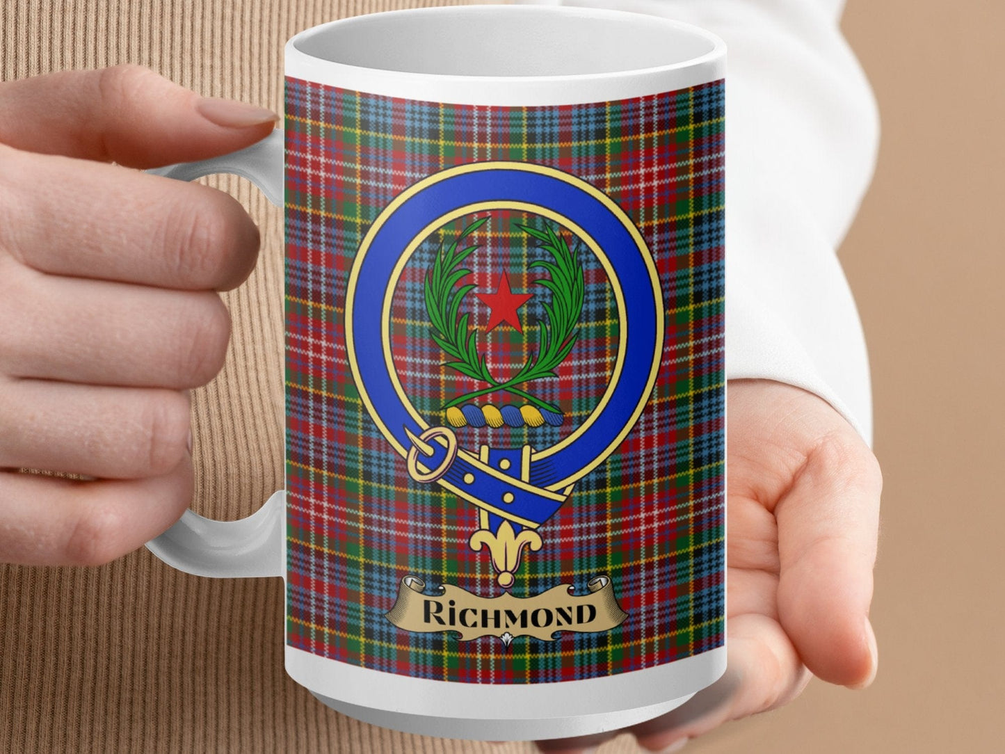 Physical Item 15oz / White Richmond Clan Scottish Tartan Crest Mug