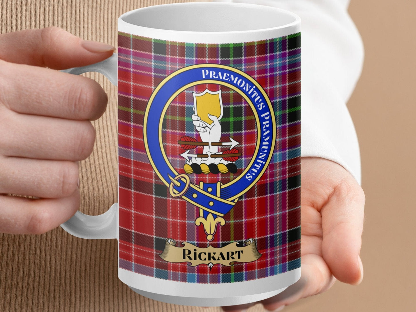 Physical Item 15oz / White Rickart Clan Scottish Tartan Crest Mug