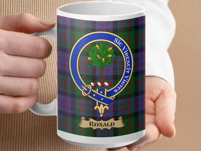 Physical Item 15oz / White Ronald Clan Scottish Tartan Crest Mug