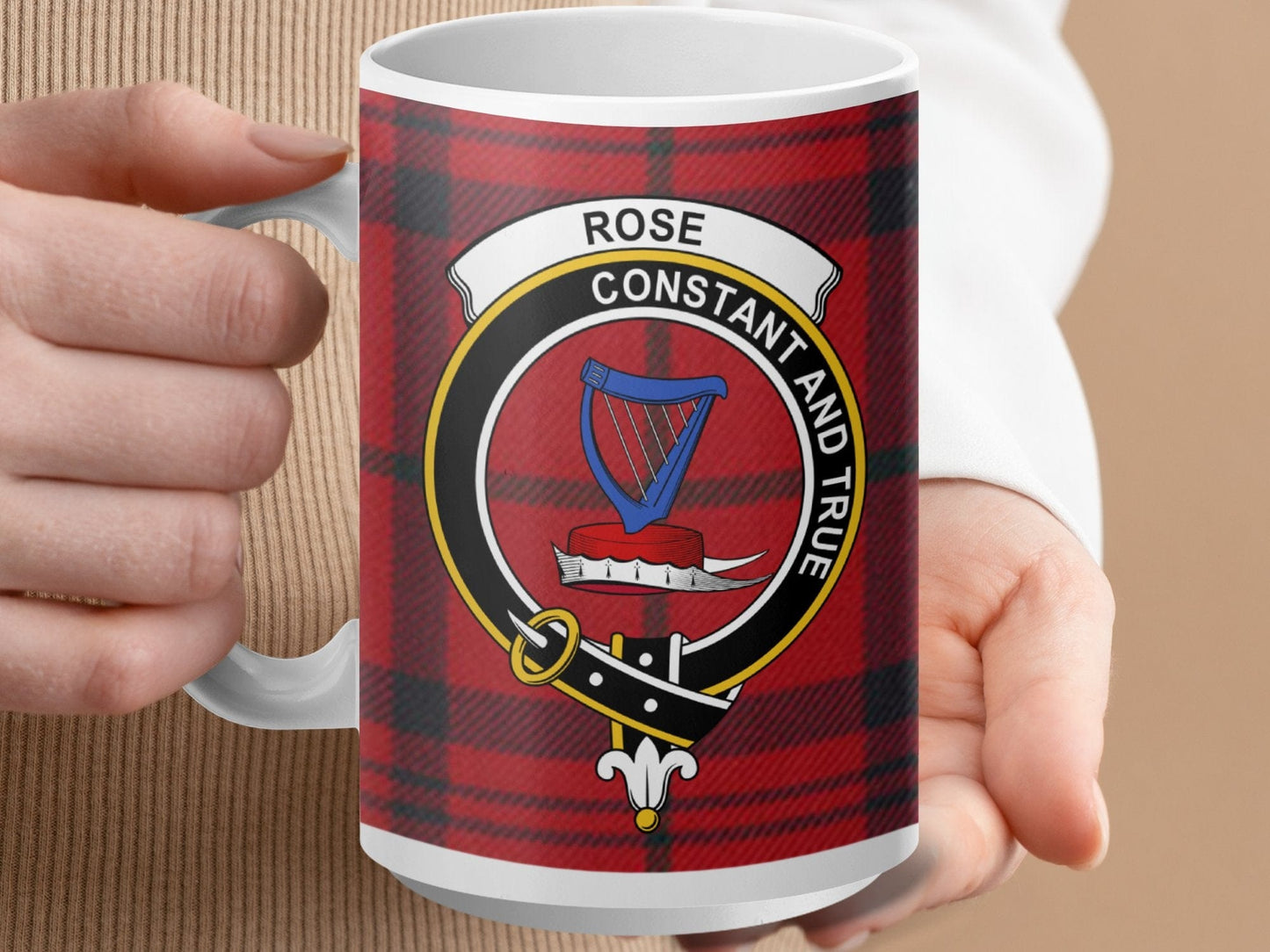 Physical Item 15oz / White Rose Clan Crest Tartan Scottish Mug