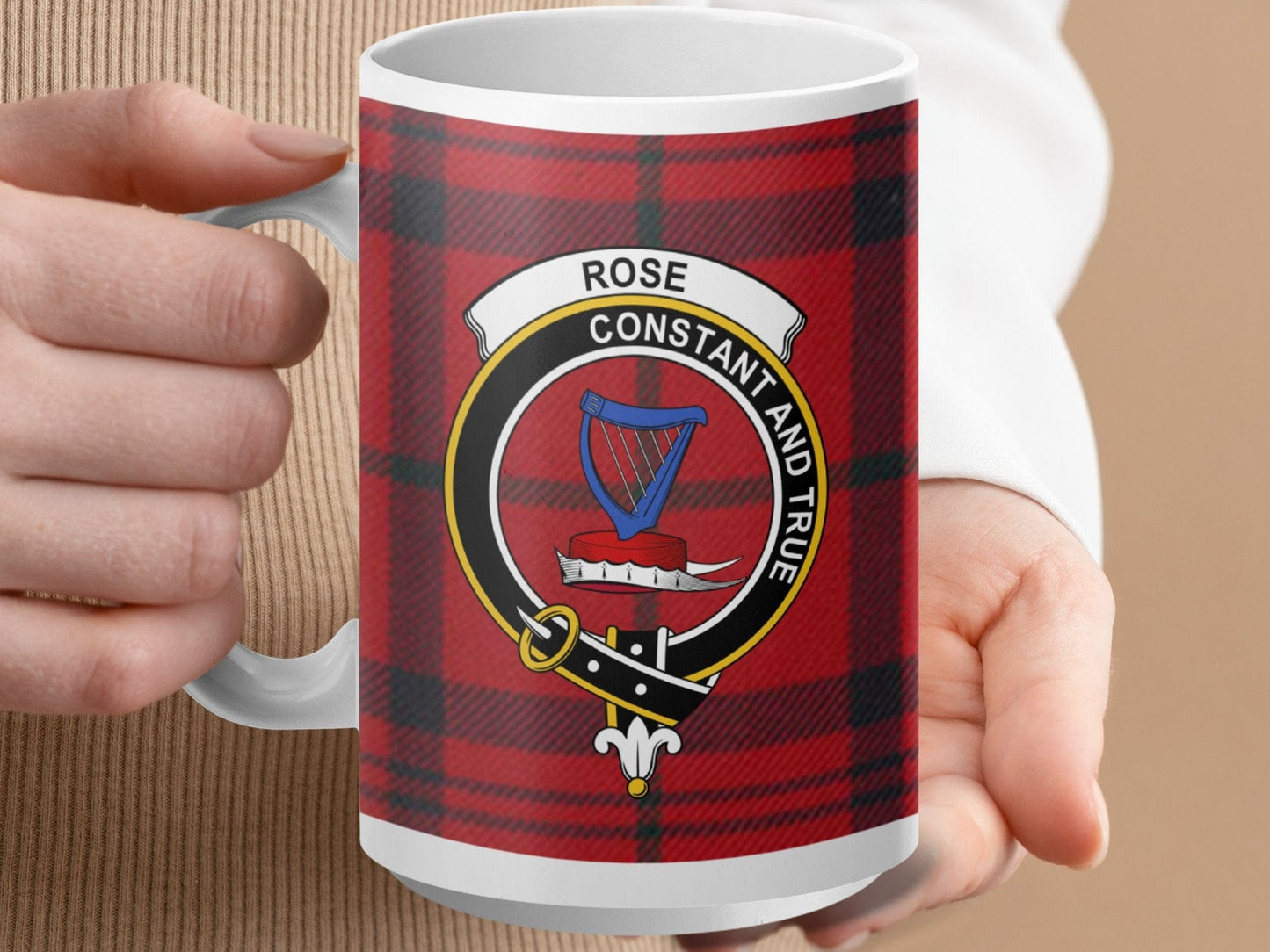 Physical Item 15oz / White Rose Clan Crest Tartan Scottish Mug