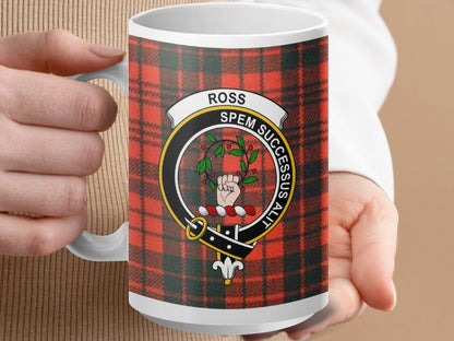 Physical Item 15oz / White Ross Clan Crest Tartan Scottish Mug