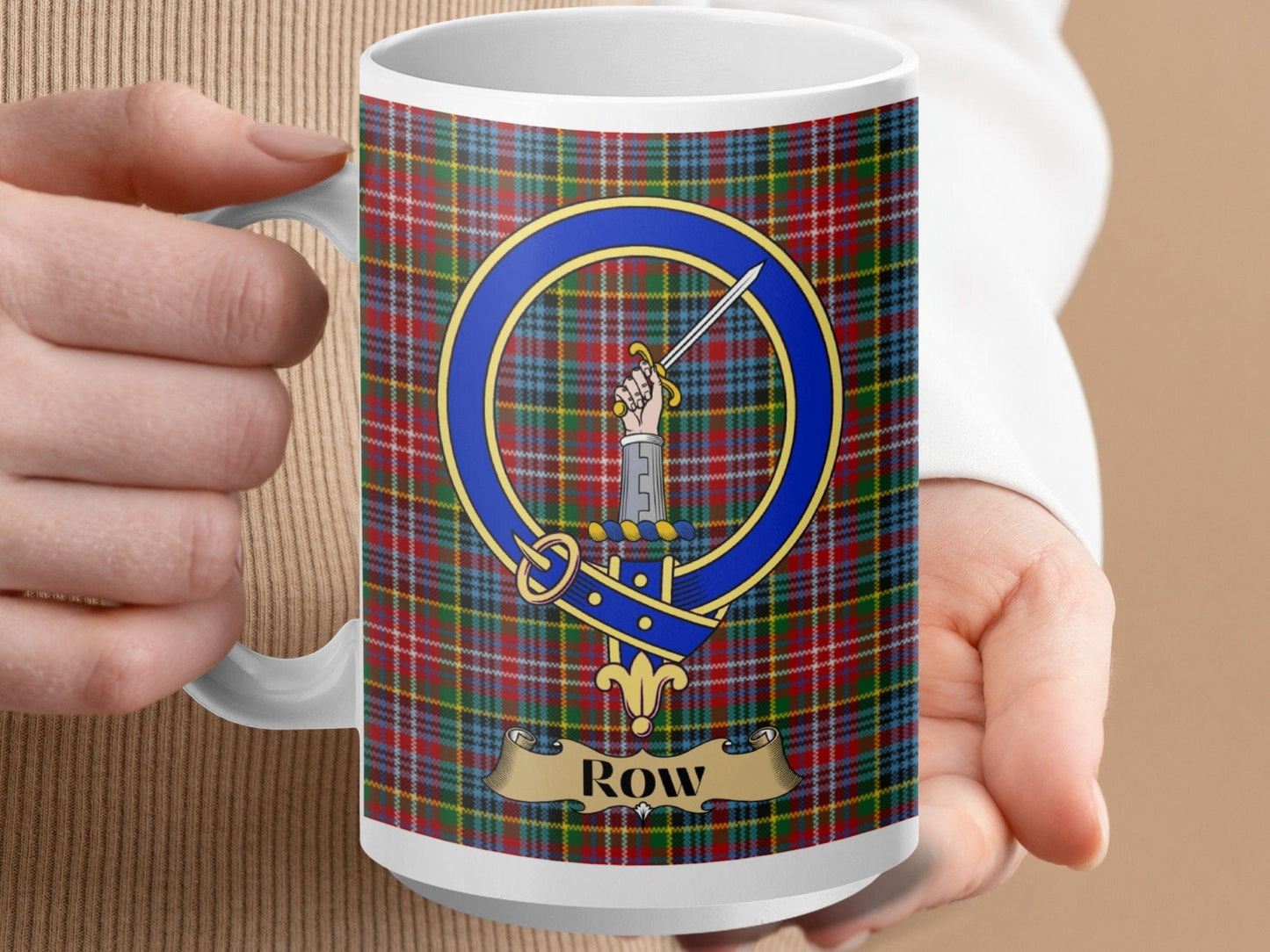 Physical Item 15oz / White Row Clan Scottish Tartan Crest Mug