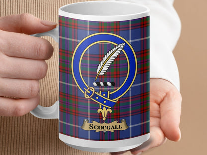 Physical Item 15oz / White Scougall Clan Scottish Tartan Crest Mug