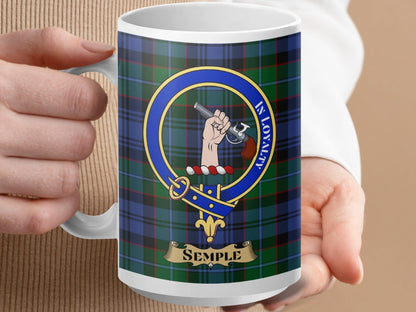 Physical Item 15oz / White Semple Clan Scottish Tartan Crest Mug