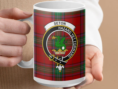 Physical Item 15oz / White Seton Clan Scottish Tartan Crest Mug