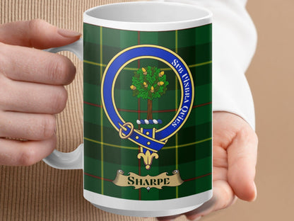 Physical Item 15oz / White Sharpe Clan Scottish Tartan Crest Mug
