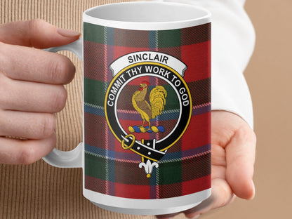 Physical Item 15oz / White Sinclair Clan Scottish Tartan Crest Mug