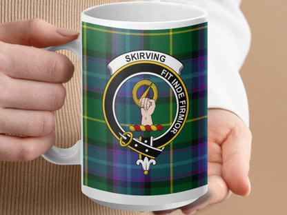 Physical Item 15oz / White Skirving Clan Scottish Tartan Crest Mug