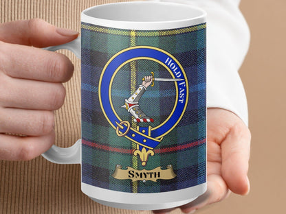 Physical Item 15oz / White Smyth Clan Scottish Tartan Crest Mug