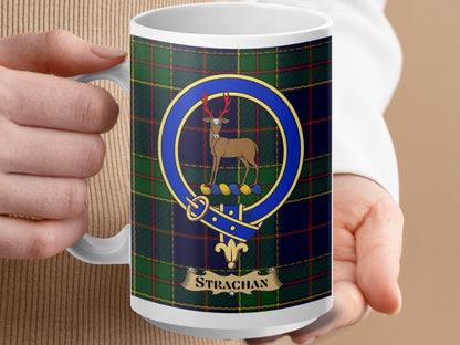 Physical Item 15oz / White Strachan Clan Scottish Tartan Crest Mug