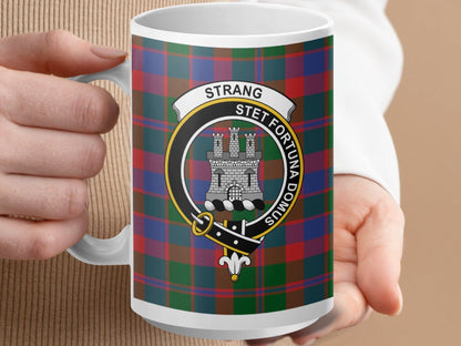 Physical Item 15oz / White Strang Clan Scottish Tartan Crest Mug