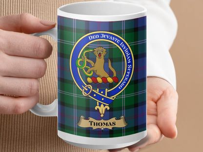 Physical Item 15oz / White Thomas Clan Scottish Tartan Crest Mug