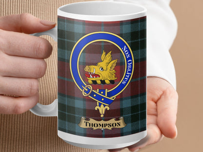 Physical Item 15oz / White Thompson Clan Scottish Tartan Crest Mug