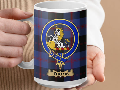 Physical Item 15oz / White Thoms Clan Scottish Tartan Crest Mug