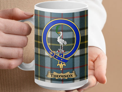 Physical Item 15oz / White Thomson Clan Scottish Tartan Crest Mug