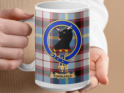 Physical Item 15oz / White Torrance Clan Scottish Tartan Crest Mug