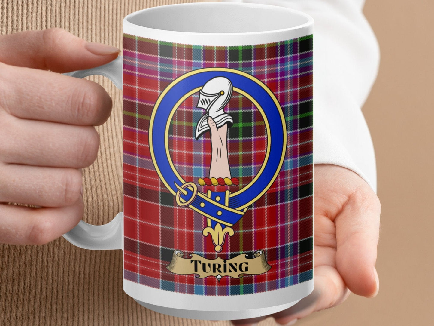 Physical Item 15oz / White Turing Clan Scottish Tartan Crest Mug