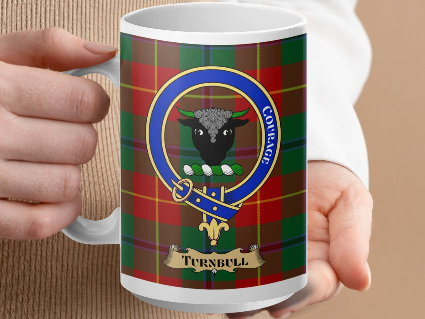 Physical Item 15oz / White Turnbull Clan Scottish Tartan Crest Mug