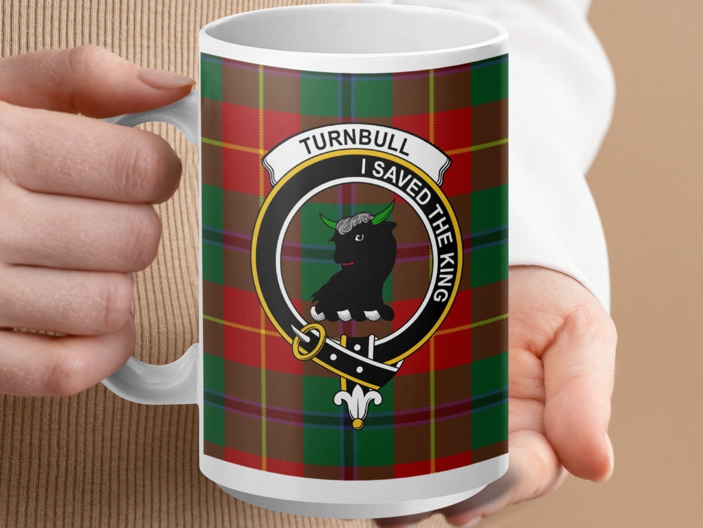 Physical Item 15oz / White Turnbull Clan Scottish Tartan Crest Mug