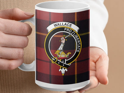 Physical Item 15oz / White Wallace Clan Scottish Tartan Crest Mug