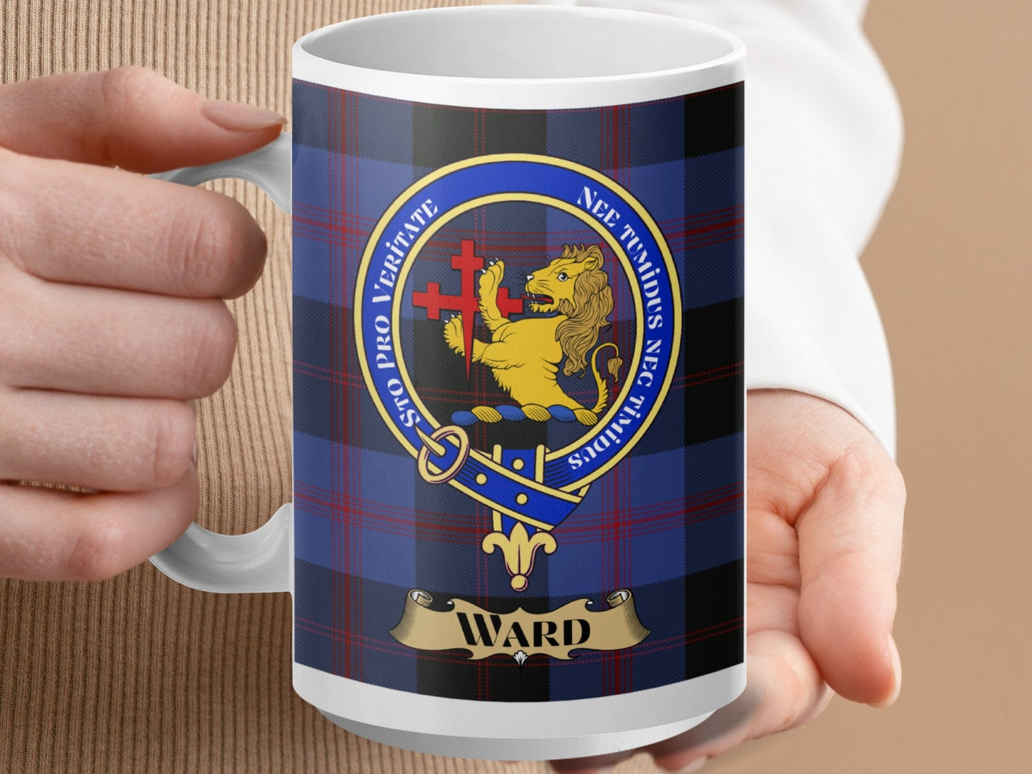 Physical Item 15oz / White Ward Clan Scottish Tartan Crest Mug