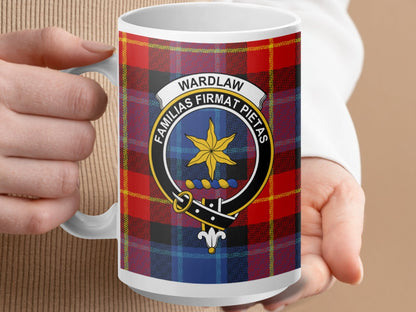 Physical Item 15oz / White Wardlaw Clan Scottish Tartan Crest Mug