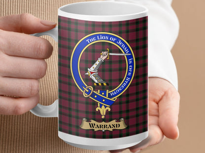 Physical Item 15oz / White Warrand Clan Scottish Tartan Crest Mug